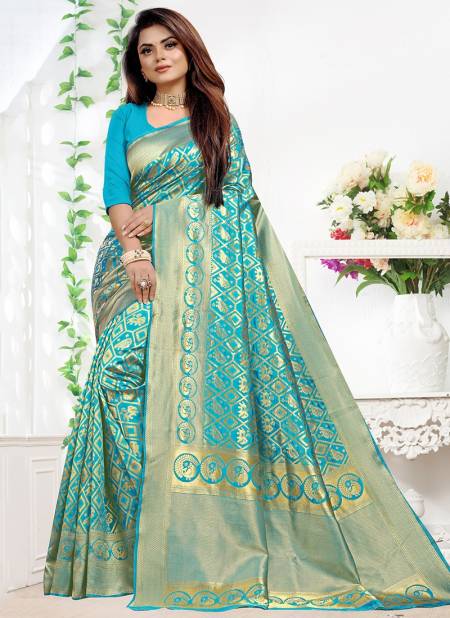 1002 Lates Festive Wear Designer Heavy Fancy Silk Saree Collection 1002-Firozi